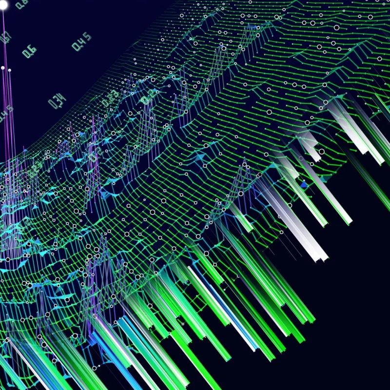 Abstract digital data visualization with green lines.